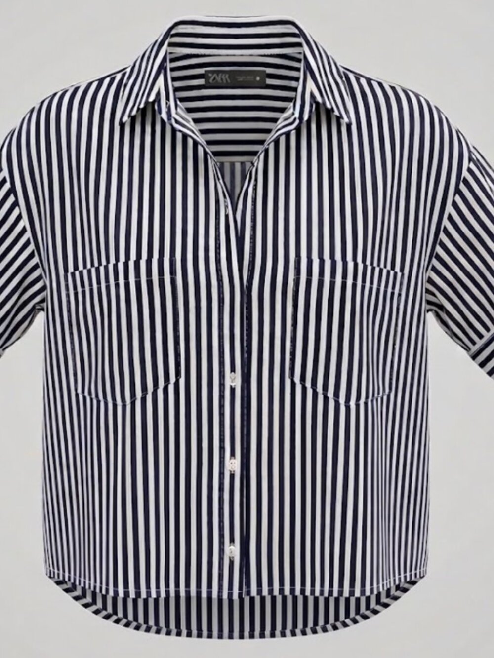 Zara Women's Size S Navy White Striped Linen Short Sleeve Button Shirt Coastal